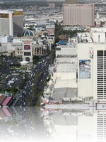 The Las Vegas Strip from the Eiffel Tower looking at The Flamingo and The Mirage