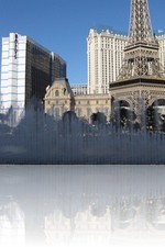 Paris Las Vegas from behind the Bellagio Fountains during the day